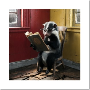 AI generated skunk reading book Posters and Art